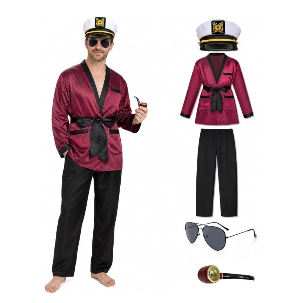 Unbranded Captain Costume Set Men Large Burgundy Excellent Smoking Robe Look